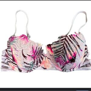 Victorias Secret Tropical Print Bra with Pink and purple Accents 34DD